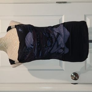 Misisilly Black Tank Top with Skull and Heart Print Size Medium